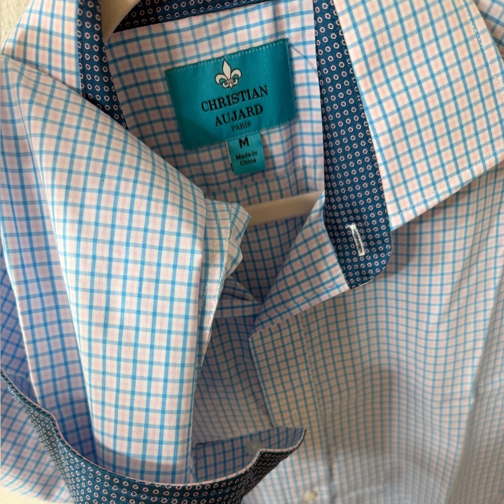 Christian Aujard Men's Blue and Pink Checkered Shirt